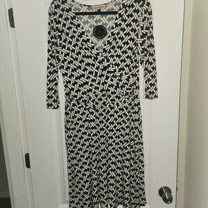 NWT Black and White Geo Print Faux Wrap Dress!